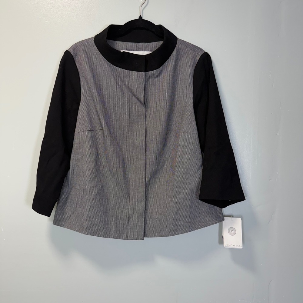 Doncaster Womens M170JK39 Colorblock Blazer Jacket Black Grey Size 14M NWT